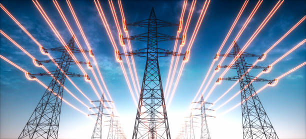Electrical transmission lines representing critical infrastructure for public safety and utilities.