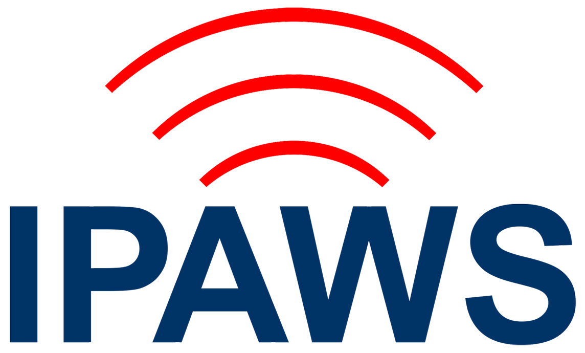 The Letters I P A W S in blue with three red signal lines above the text.