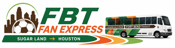 FBT Fan Express Banner of a Bus Fifa transportation to Sugar Land to Houston